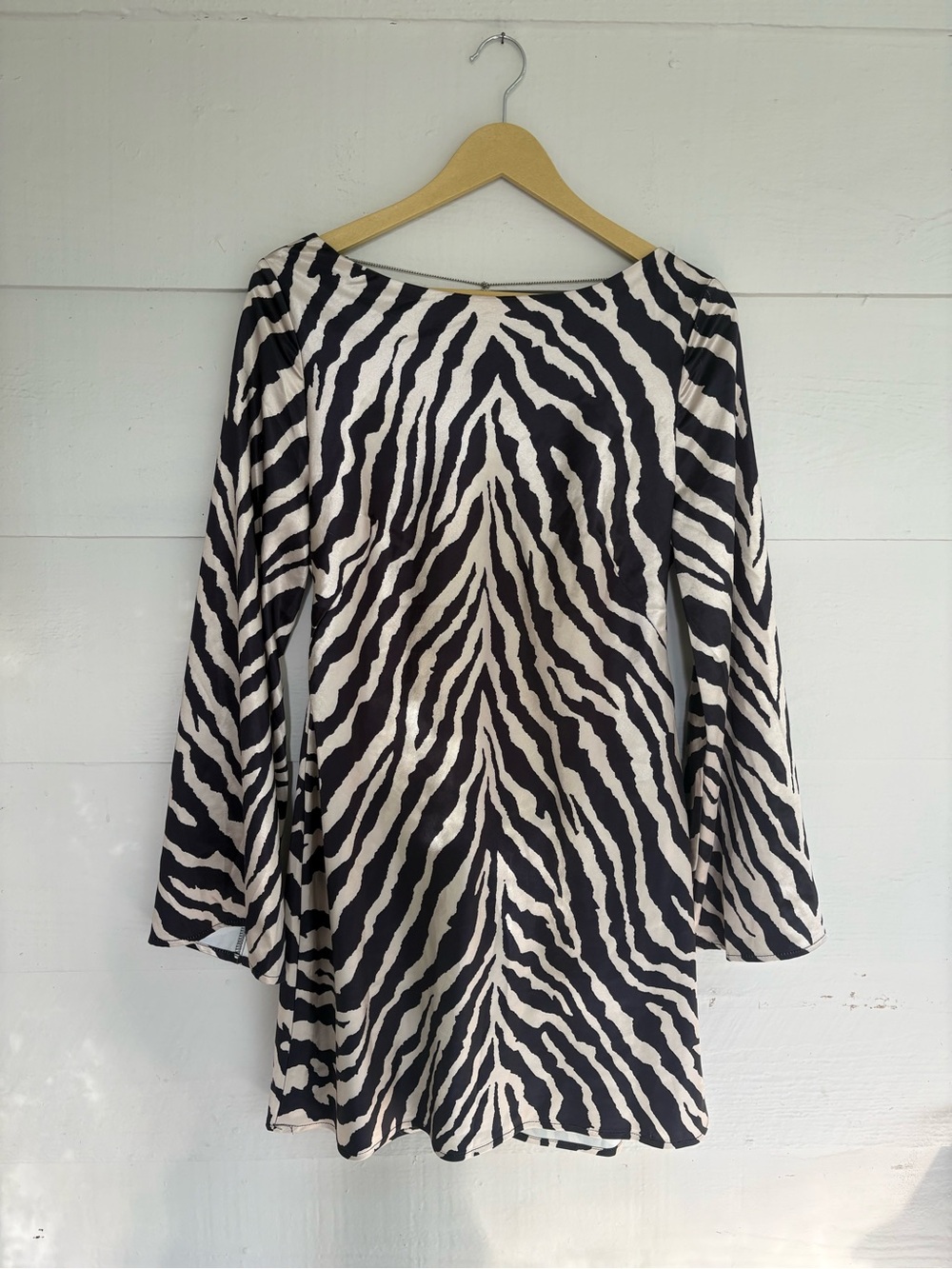 Runaway The Label Zebra Print Mini Dress Large Open Back Chain Crystal Detail